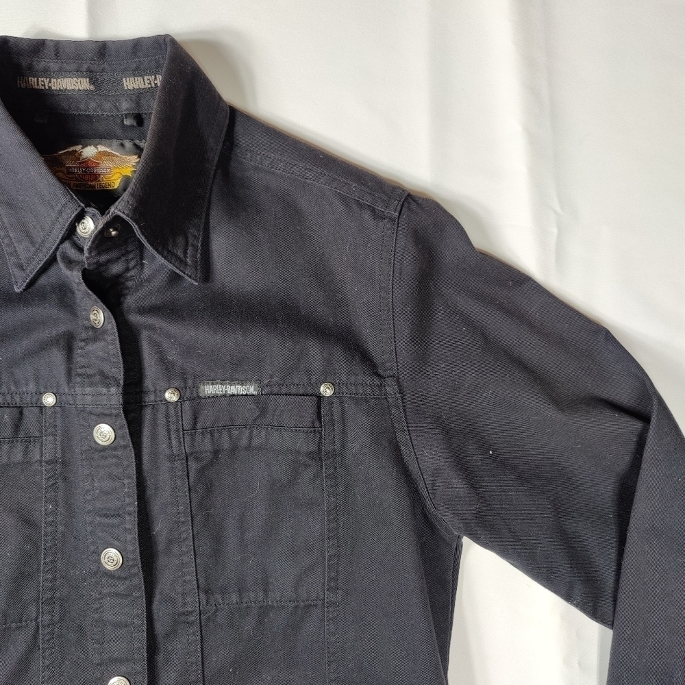 Harley Davidson Performance Snap Long Sleeve Shirt Black Eagle Women's XS Biker - Picture 5 of 15